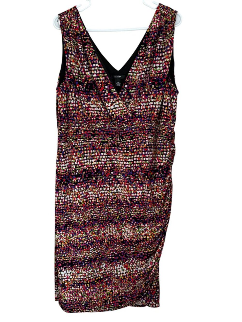 Alfani Mosaic Faux Wrap Dress 18W Sleeveless V-Neck Ruched Artsy Office Cocktail